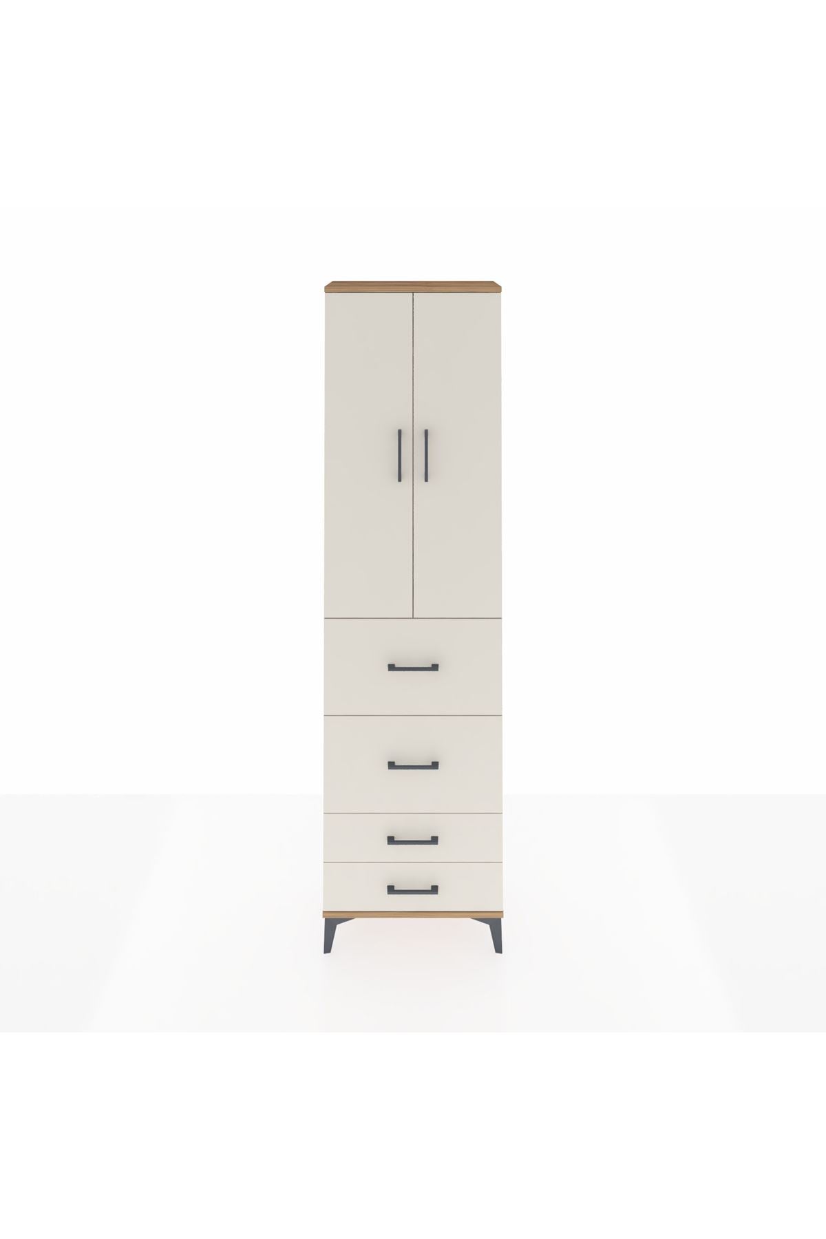 Arges Dolap 2 Raflı 4 Çekmeceli Tek Askılı 60x30x221 Çam-Aytaşı