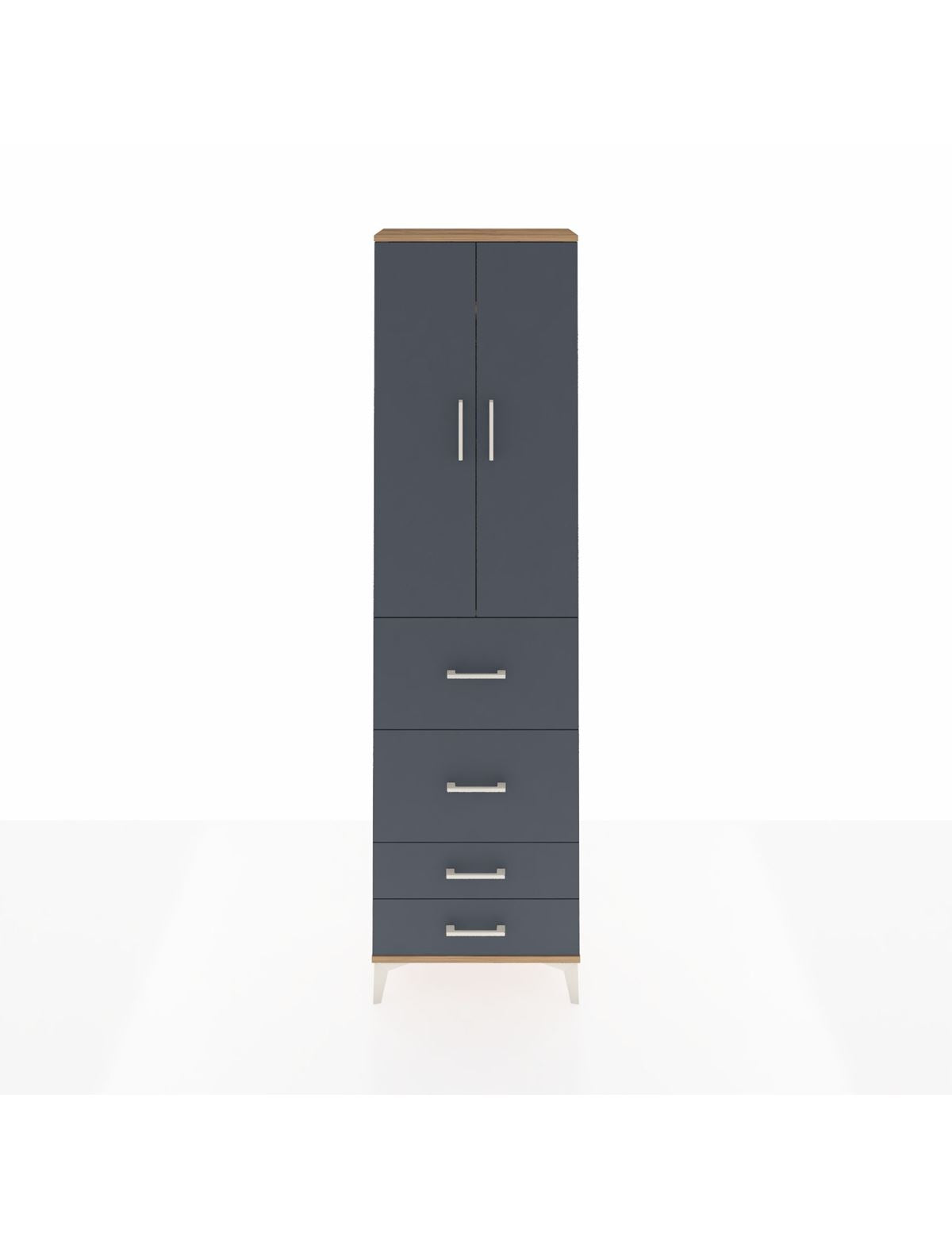 Arges Dolap 2 Raflı 4 Çekmeceli Tek Askılı 60x30x221 Çam-Antrasit