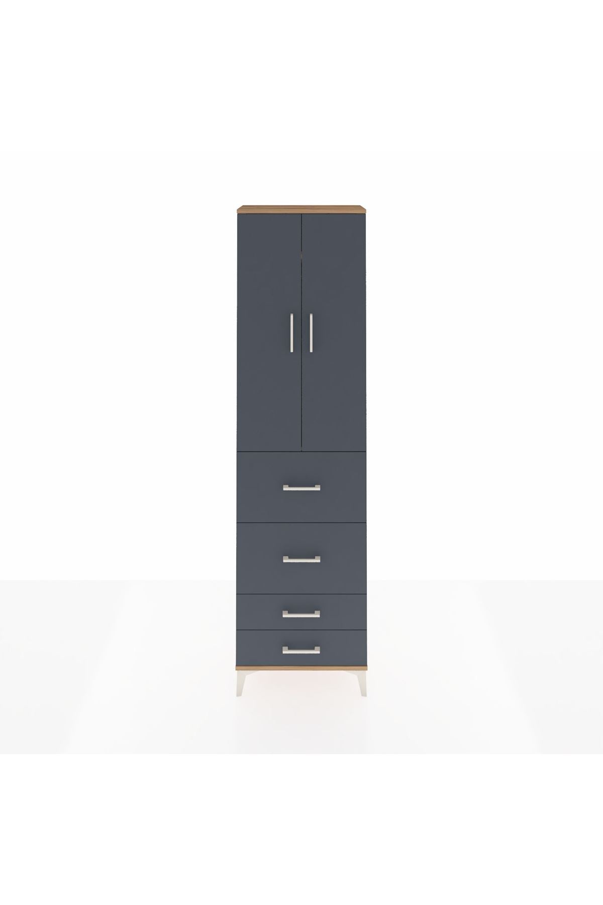 Arges Dolap 2 Raflı 4 Çekmeceli Tek Askılı 60x30x221 Çam-Antrasit