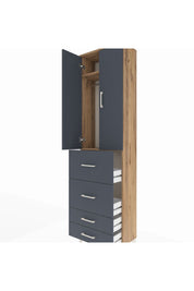 Arges Dolap 2 Raflı 4 Çekmeceli Tek Askılı 60x30x221 Çam-Antrasit