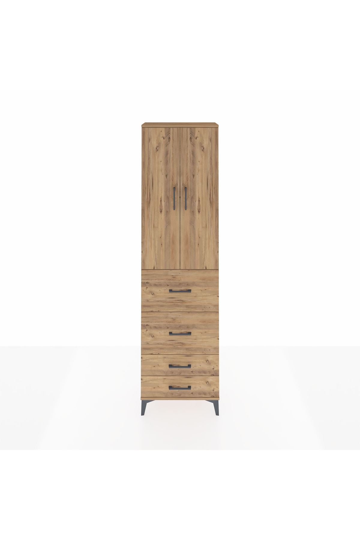 Arges Dolap 2 Raflı 4 Çekmeceli Tek Askılı 60x30x221 Çam-Çam