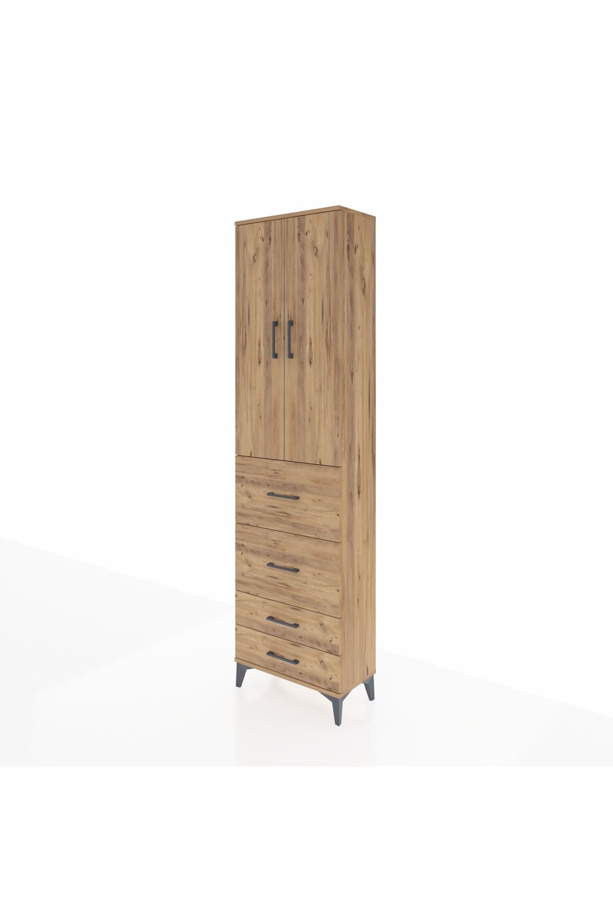 Arges Dolap 2 Raflı 4 Çekmeceli Tek Askılı 60x30x221 Çam-Çam