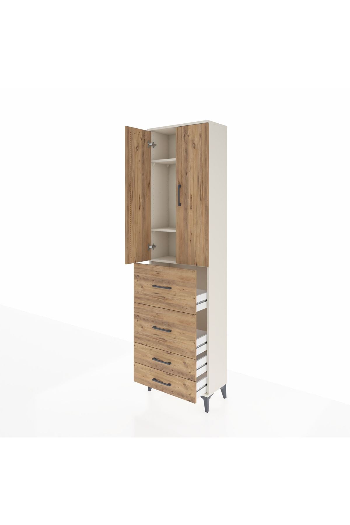 Arges Dolap 3 Raflı 4 Çekmeceli 2 Kapaklı 60x30x221 Aytaşı-Çam