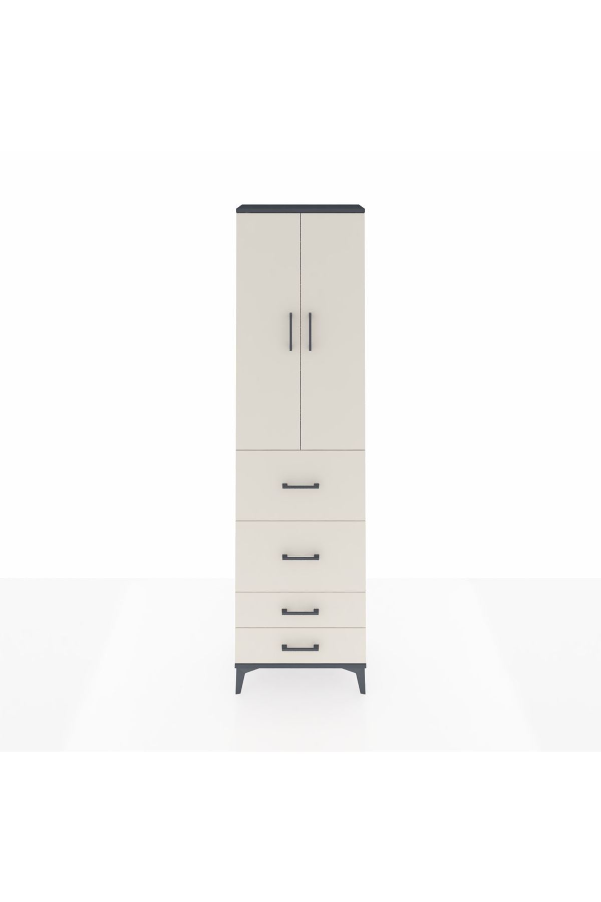 Arges Dolap 3 Raflı 4 Çekmeceli 2 Kapaklı 60x30x221 Antrasit-Aytaşı