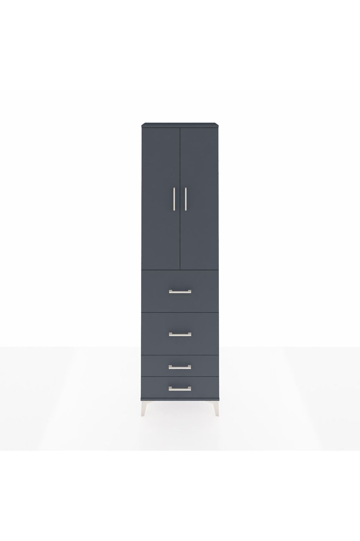 Arges Dolap 3 Raflı 4 Çekmeceli 2 Kapaklı 60x30x221 Antrasit-Antrasit