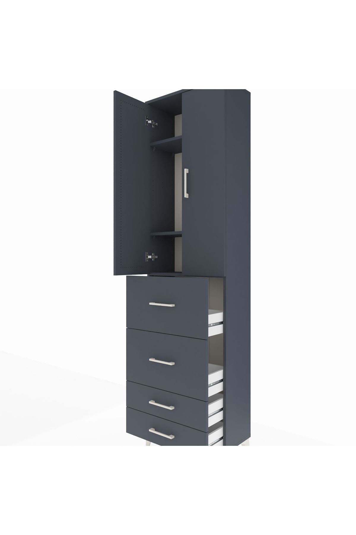 Arges Dolap 3 Raflı 4 Çekmeceli 2 Kapaklı 60x30x221 Antrasit-Antrasit