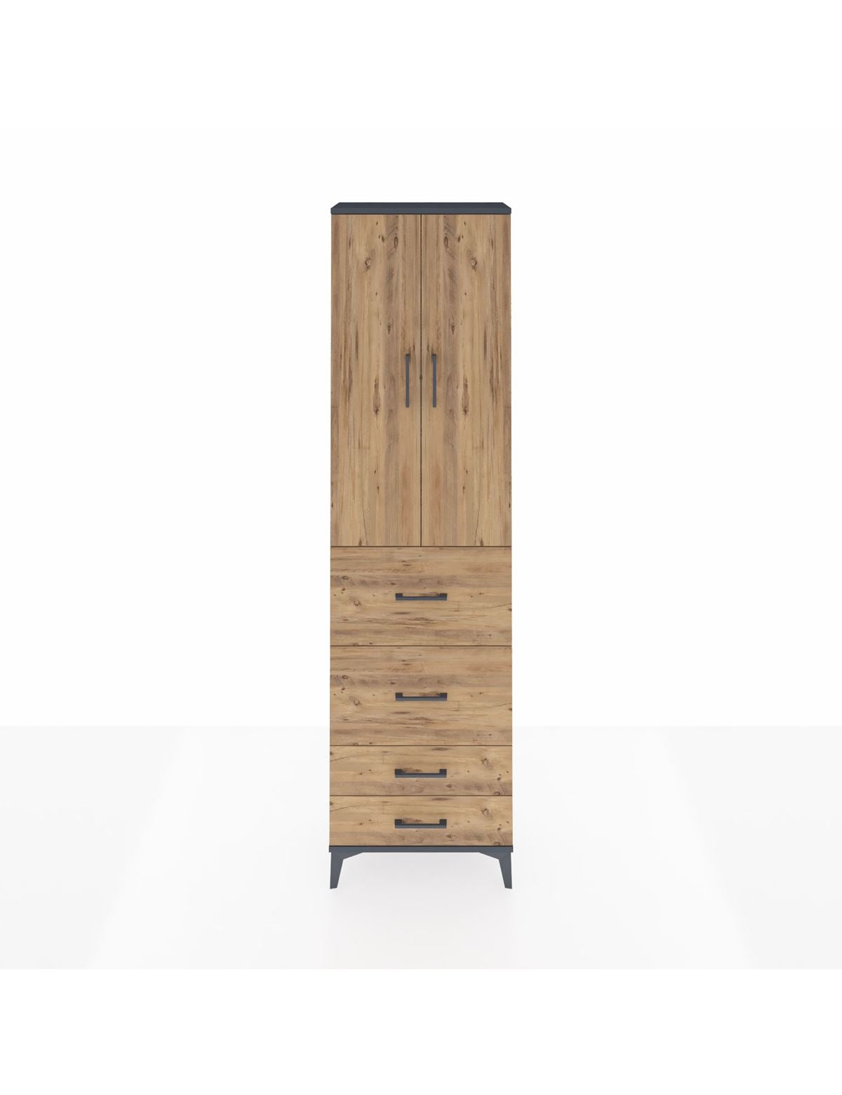 Arges Dolap 3 Raflı 4 Çekmeceli 2 Kapaklı 60x30x221 Antrasit-Çam