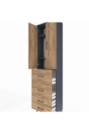 Arges Dolap 3 Raflı 4 Çekmeceli 2 Kapaklı 60x30x221 Antrasit-Çam