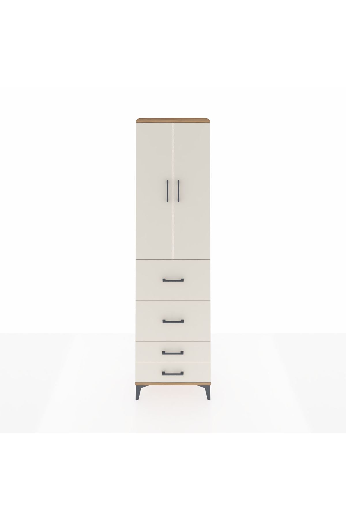 Arges Dolap 3 Raflı 4 Çekmeceli 2 Kapaklı 60x30x221 Çam-Aytaşı