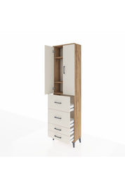 Arges Dolap 3 Raflı 4 Çekmeceli 2 Kapaklı 60x30x221 Çam-Aytaşı
