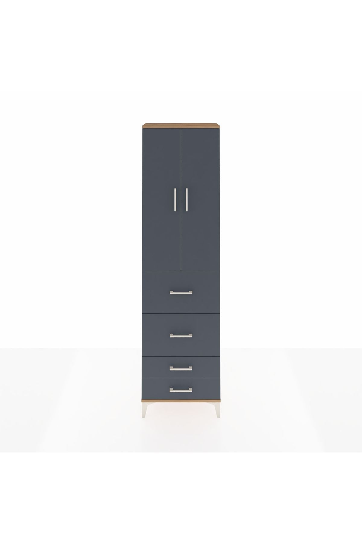 Arges Dolap 3 Raflı 4 Çekmeceli 2 Kapaklı 60x30x221 Çam-Antrasit