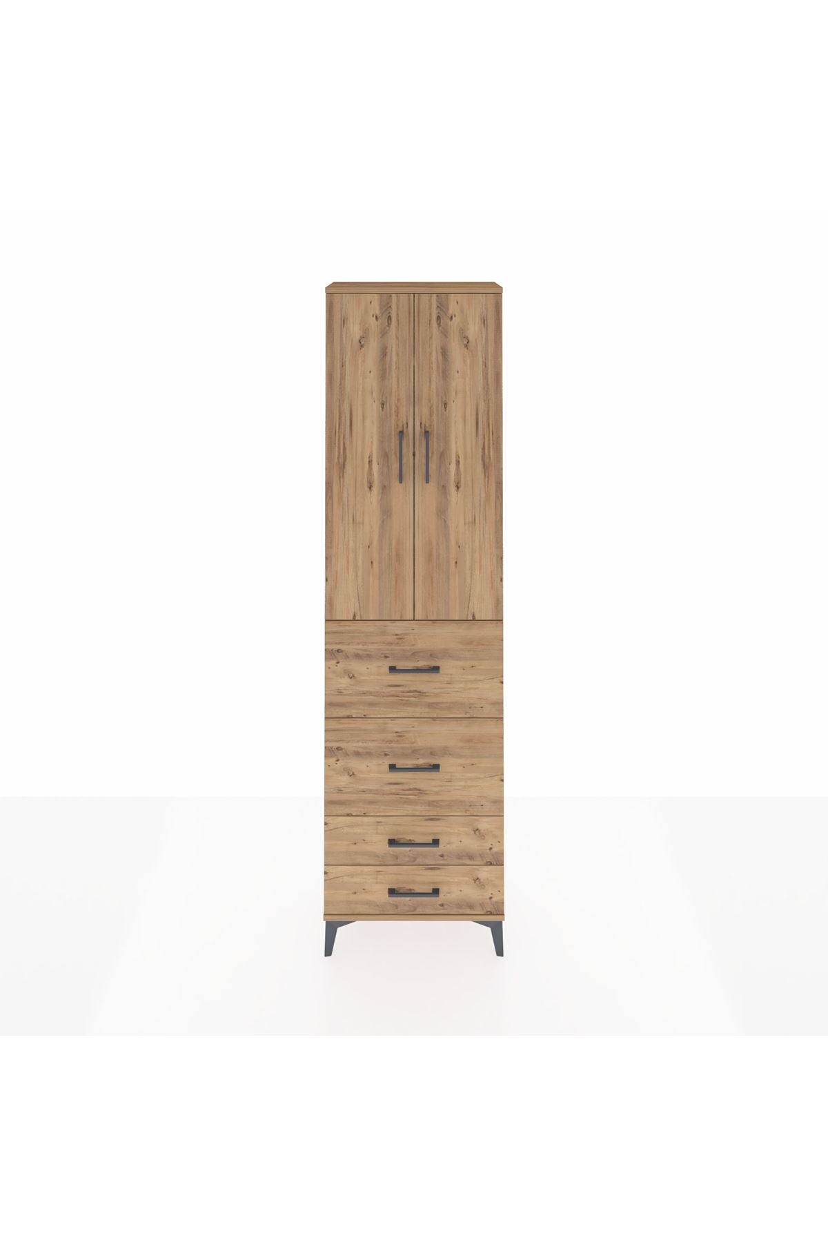 Arges Dolap 3 Raflı 4 Çekmeceli 2 Kapaklı 60x30x221 Çam-Çam