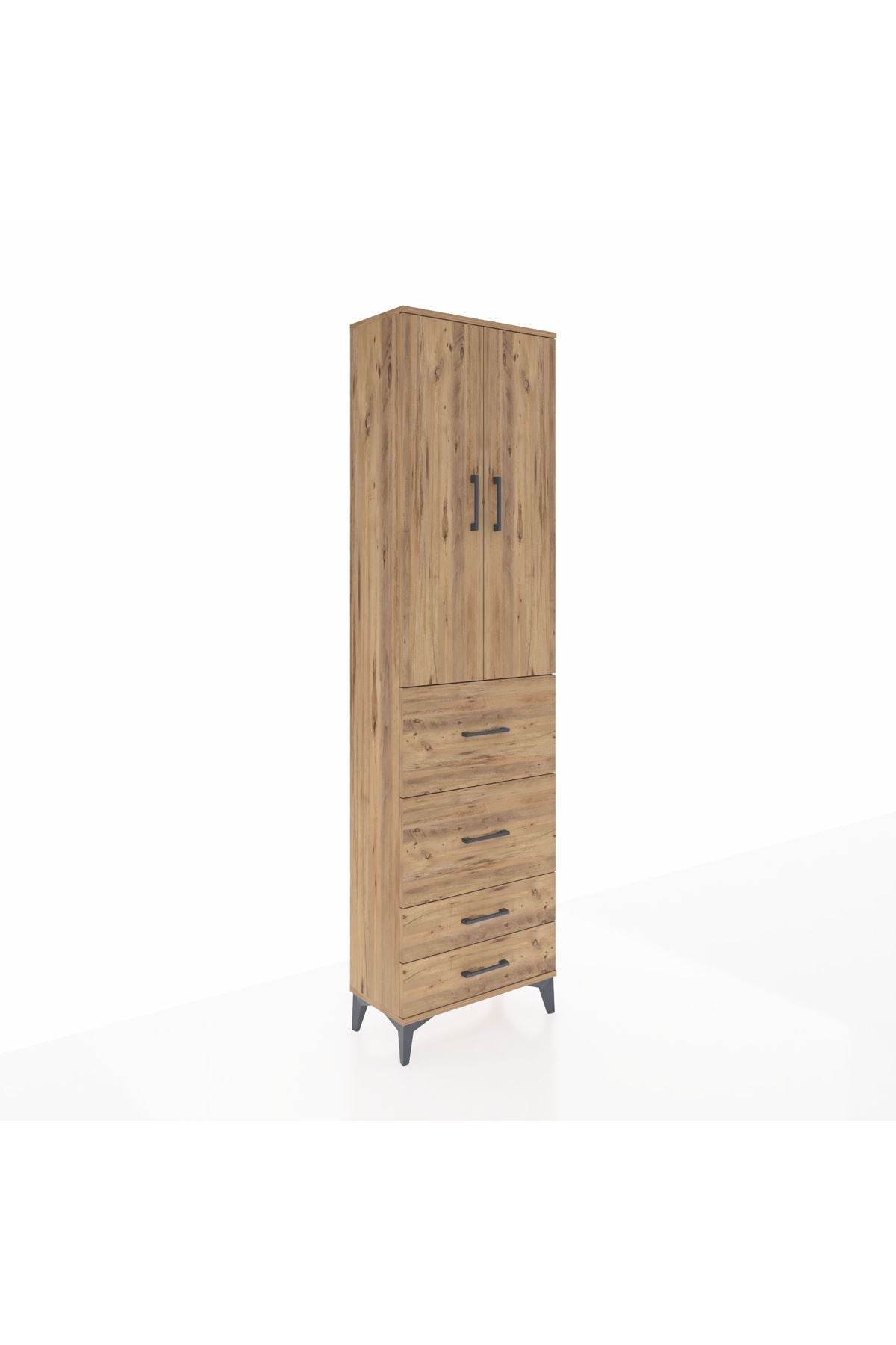 Arges Dolap 3 Raflı 4 Çekmeceli 2 Kapaklı 60x30x221 Çam-Çam