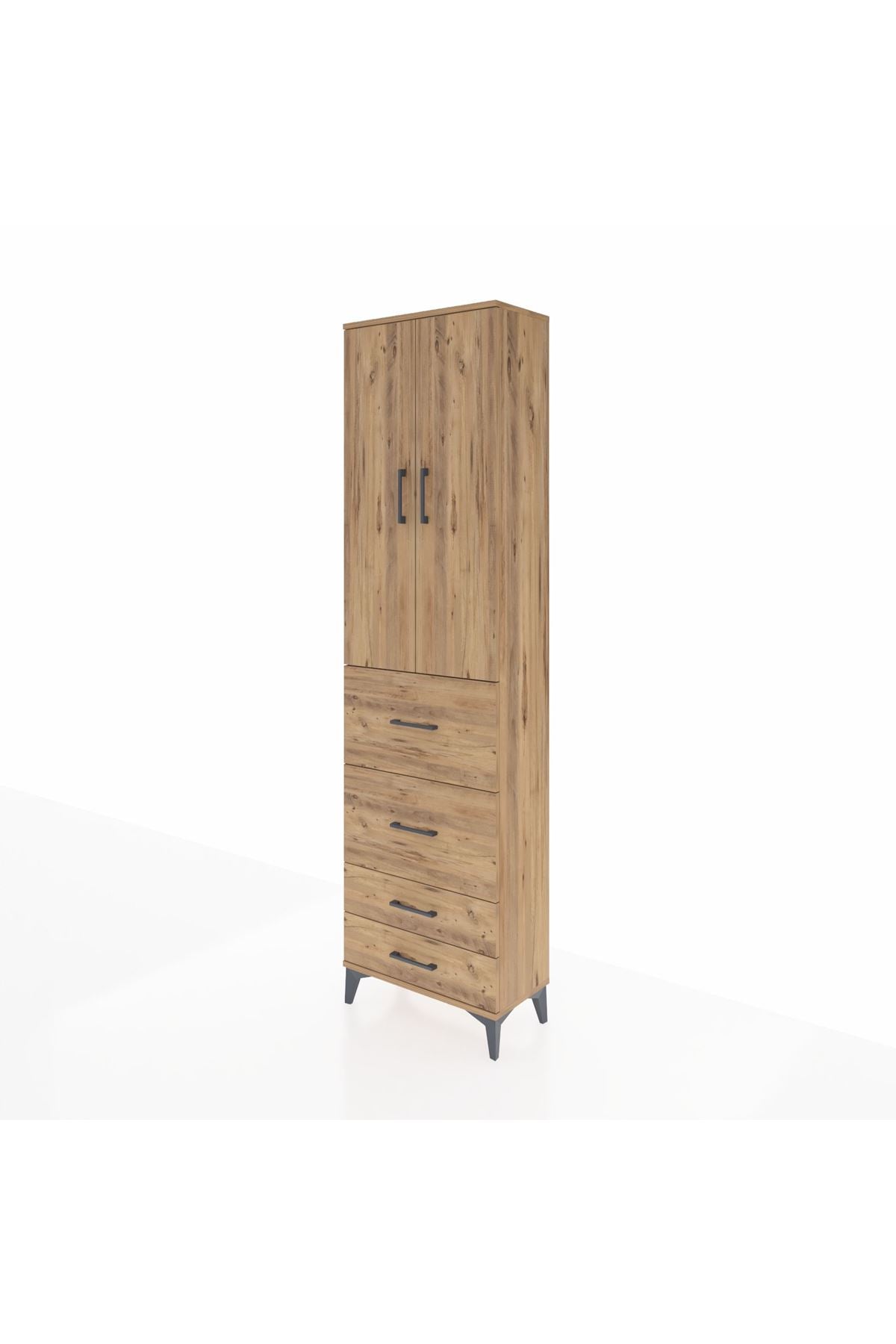 Arges Dolap 3 Raflı 4 Çekmeceli 2 Kapaklı 60x30x221 Çam-Çam