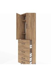 Arges Dolap 3 Raflı 4 Çekmeceli 2 Kapaklı 60x30x221 Çam-Çam