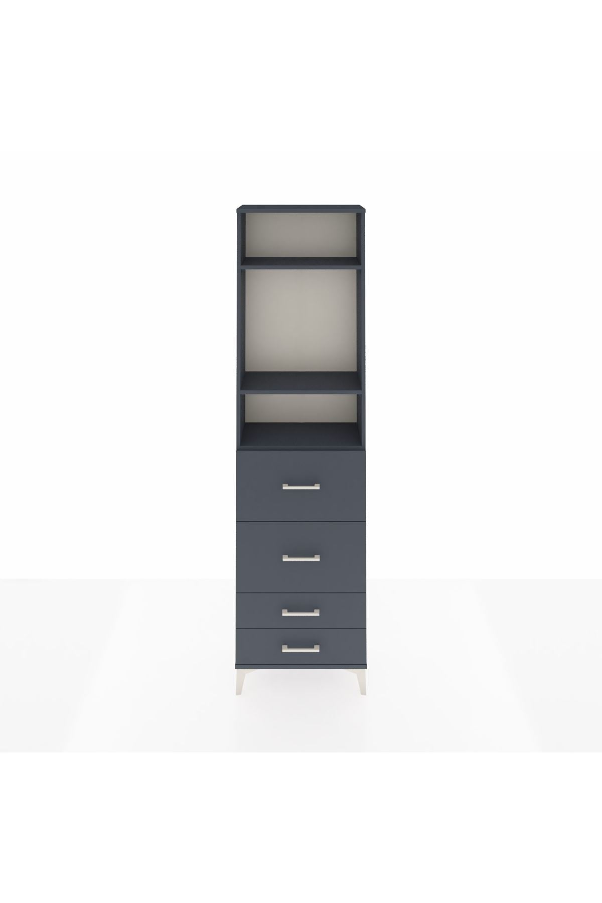 Arges Dolap 3 Raflı 4 Çekmeceli 60x30x221 Antrasit-Antrasit