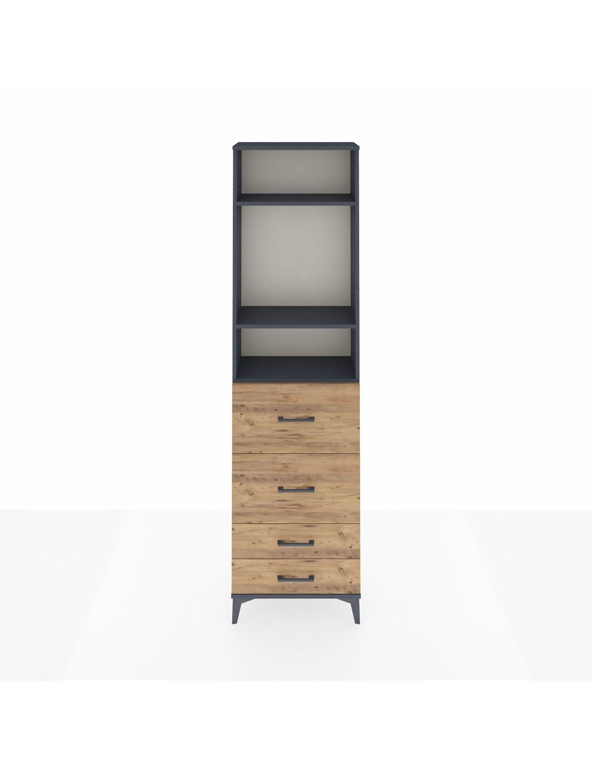 Arges Dolap 3 Raflı 4 Çekmeceli 60x30x221 Antrasit-Çam