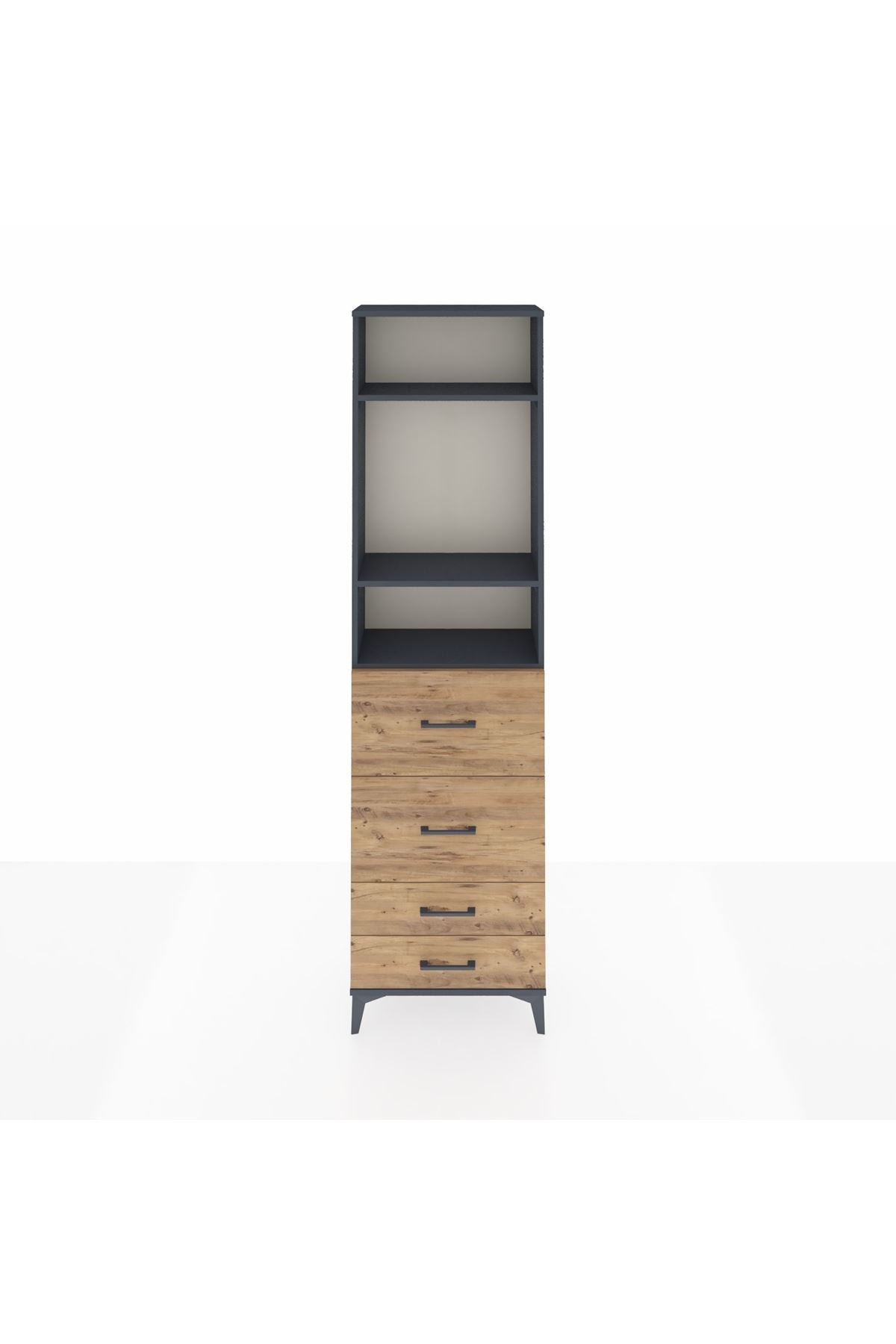 Arges Dolap 3 Raflı 4 Çekmeceli 60x30x221 Antrasit-Çam