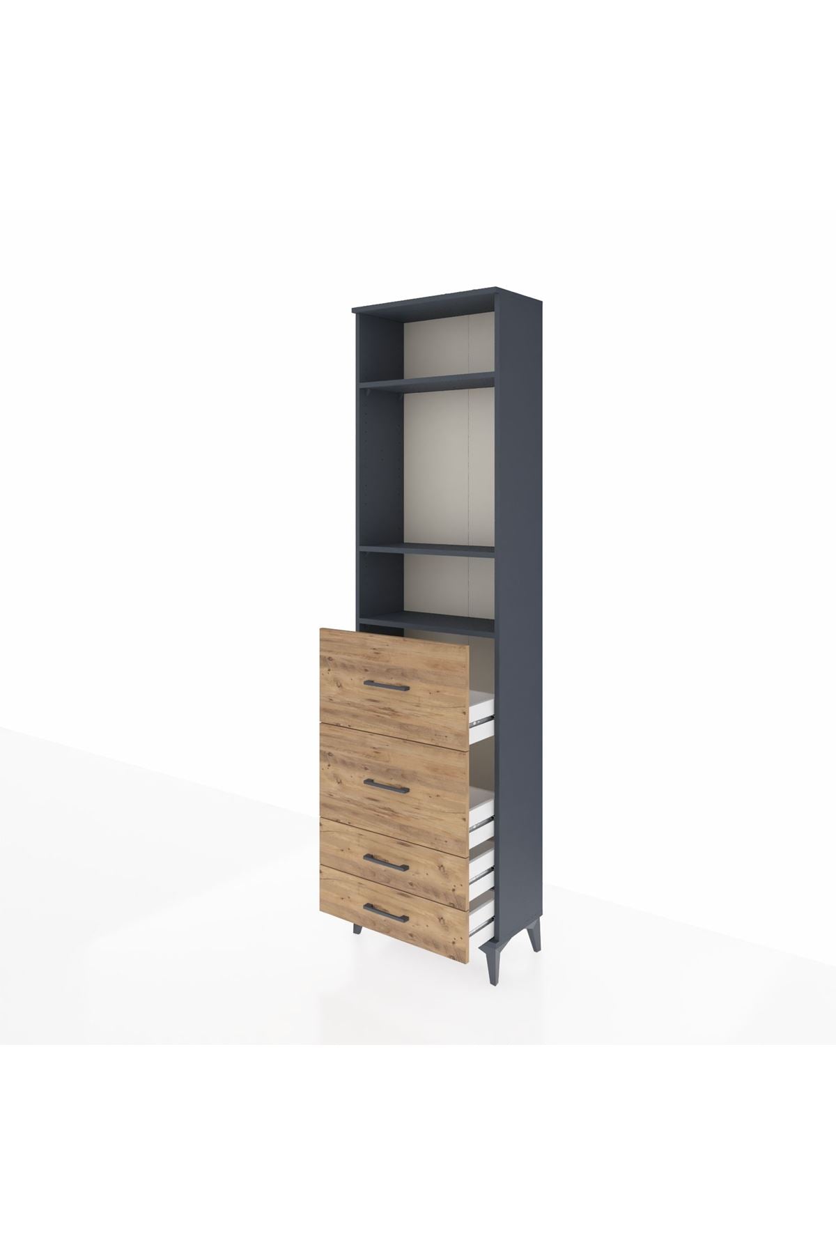 Arges Dolap 3 Raflı 4 Çekmeceli 60x30x221 Antrasit-Çam