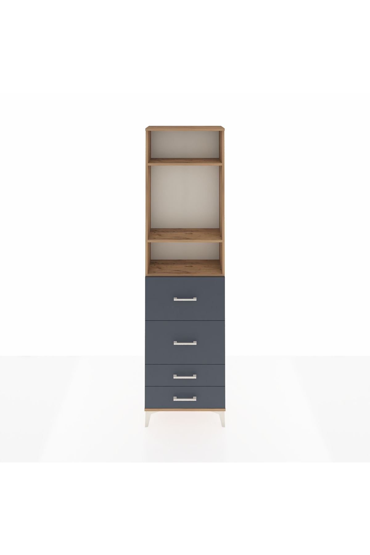 Arges Dolap 3 Raflı 4 Çekmeceli 60x30x221 Çam-Antrasit