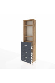 Arges Dolap 3 Raflı 4 Çekmeceli 60x30x221 Çam-Antrasit