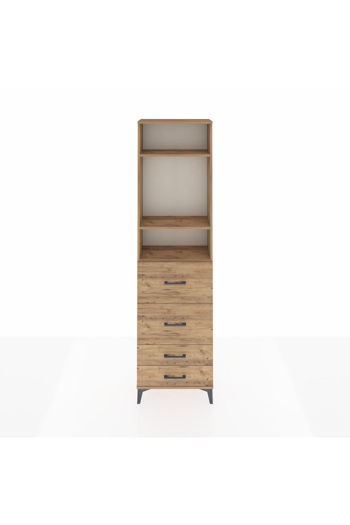 Arges Dolap 3 Raflı 4 Çekmeceli 60x30x221 Çam-Çam