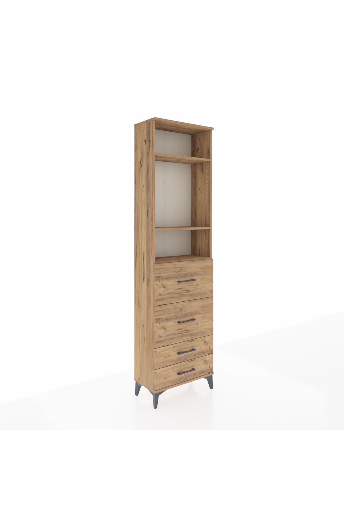 Arges Dolap 3 Raflı 4 Çekmeceli 60x30x221 Çam-Çam