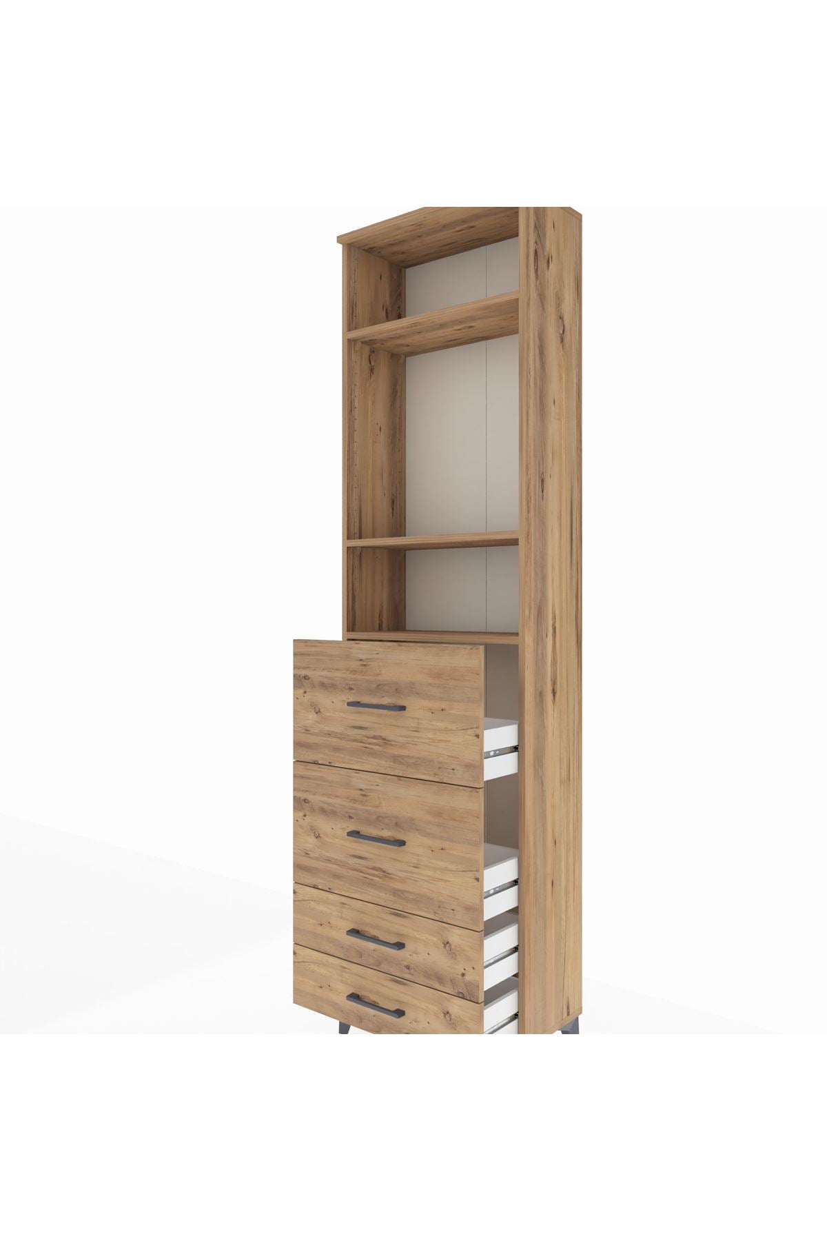 Arges Dolap 3 Raflı 4 Çekmeceli 60x30x221 Çam-Çam