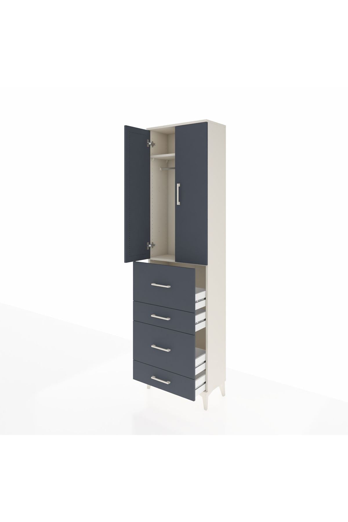 Arges Dolap 2 Raflı 4 Çekmeceli Tek Askılı 60x30x221 Aytaşı-Antrasit