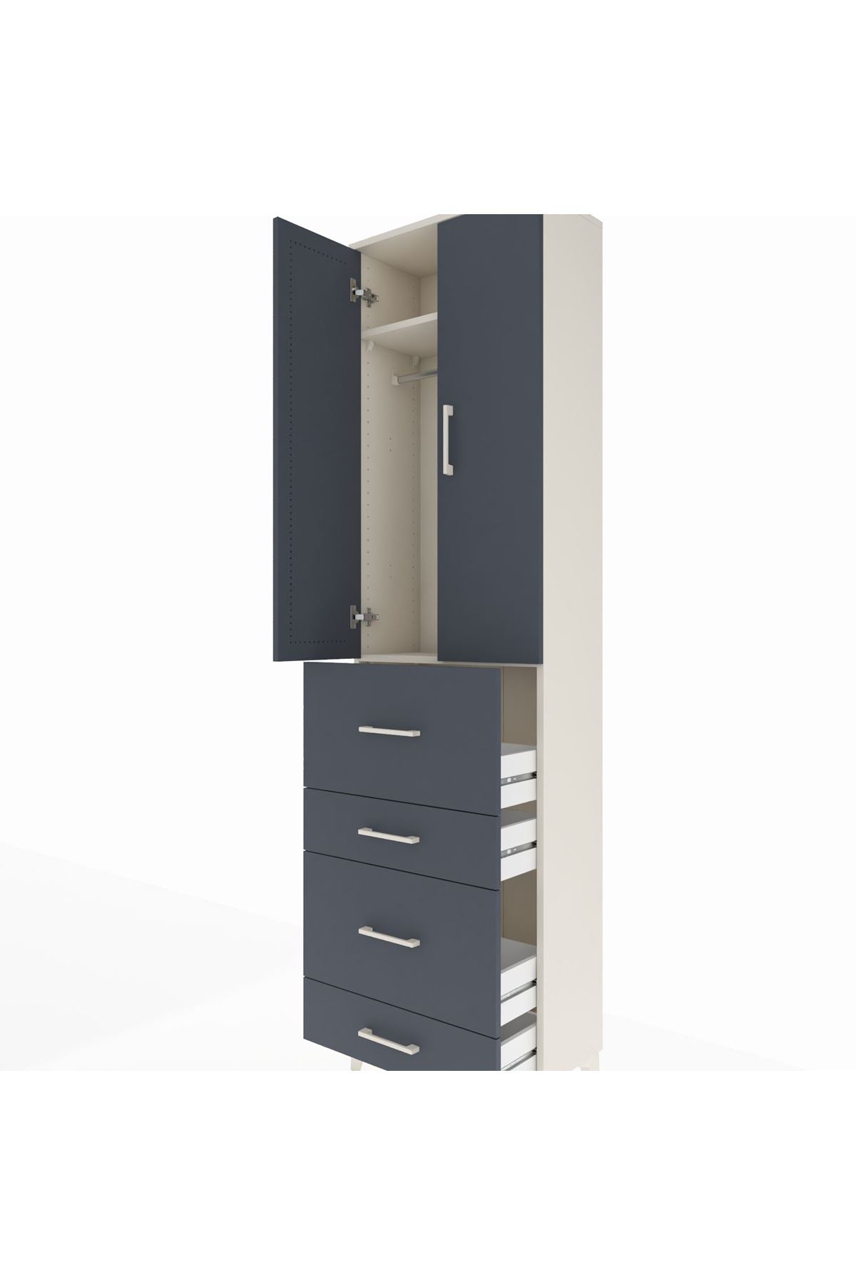 Arges Dolap 2 Raflı 4 Çekmeceli Tek Askılı 60x30x221 Aytaşı-Antrasit