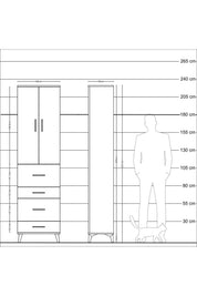 Arges Dolap 2 Raflı 4 Çekmeceli Tek Askılı 60x30x221 Aytaşı-Antrasit