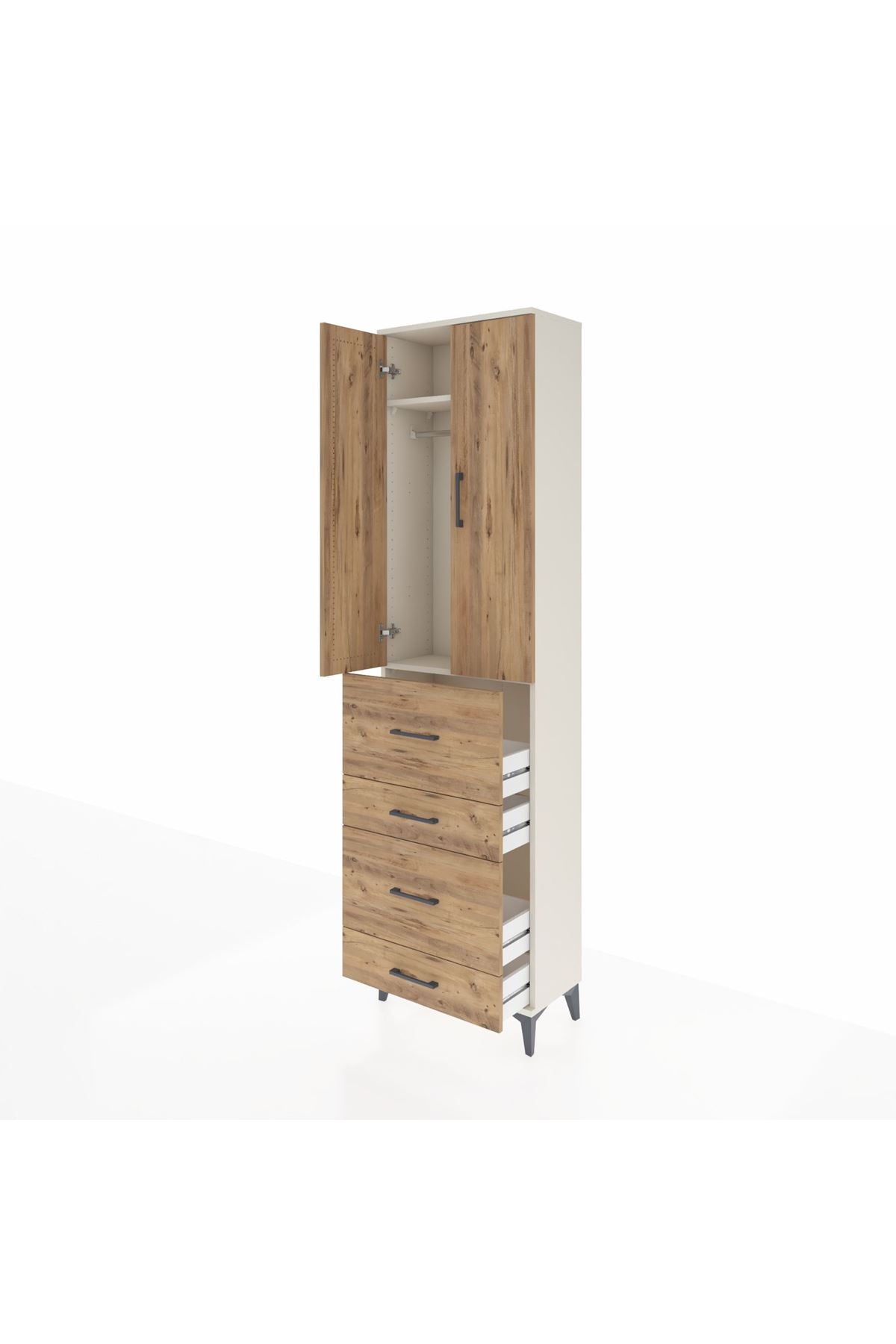 Arges Dolap 2 Raflı 4 Çekmeceli Tek Askılı 60x30x221 Aytaşı-Çam