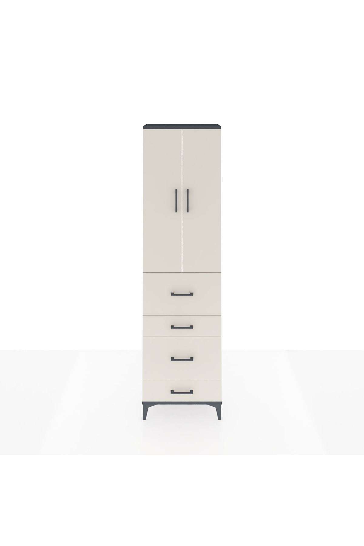 Arges Dolap 2 Raflı 4 Çekmeceli Tek Askılı 60x30x221 Antrasit-Aytaşı