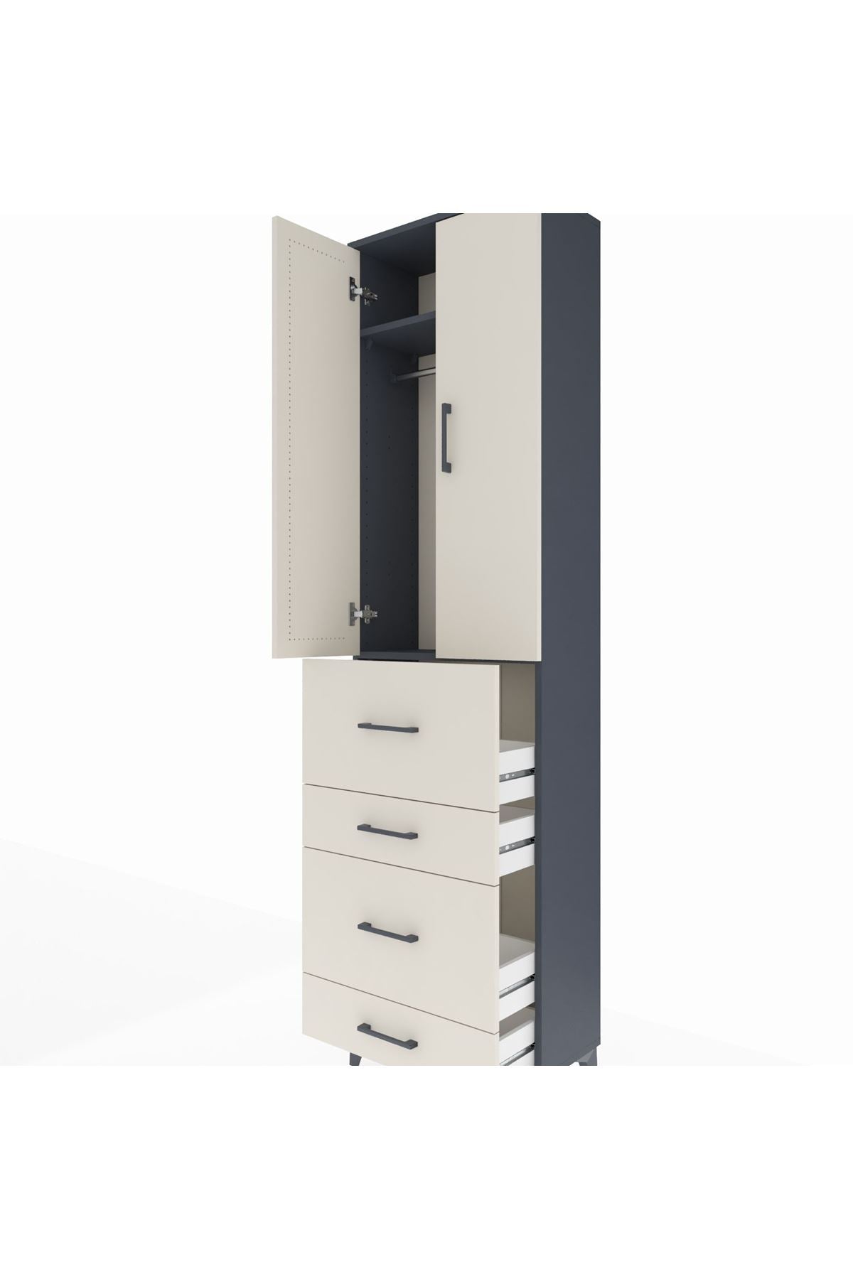 Arges Dolap 2 Raflı 4 Çekmeceli Tek Askılı 60x30x221 Antrasit-Aytaşı