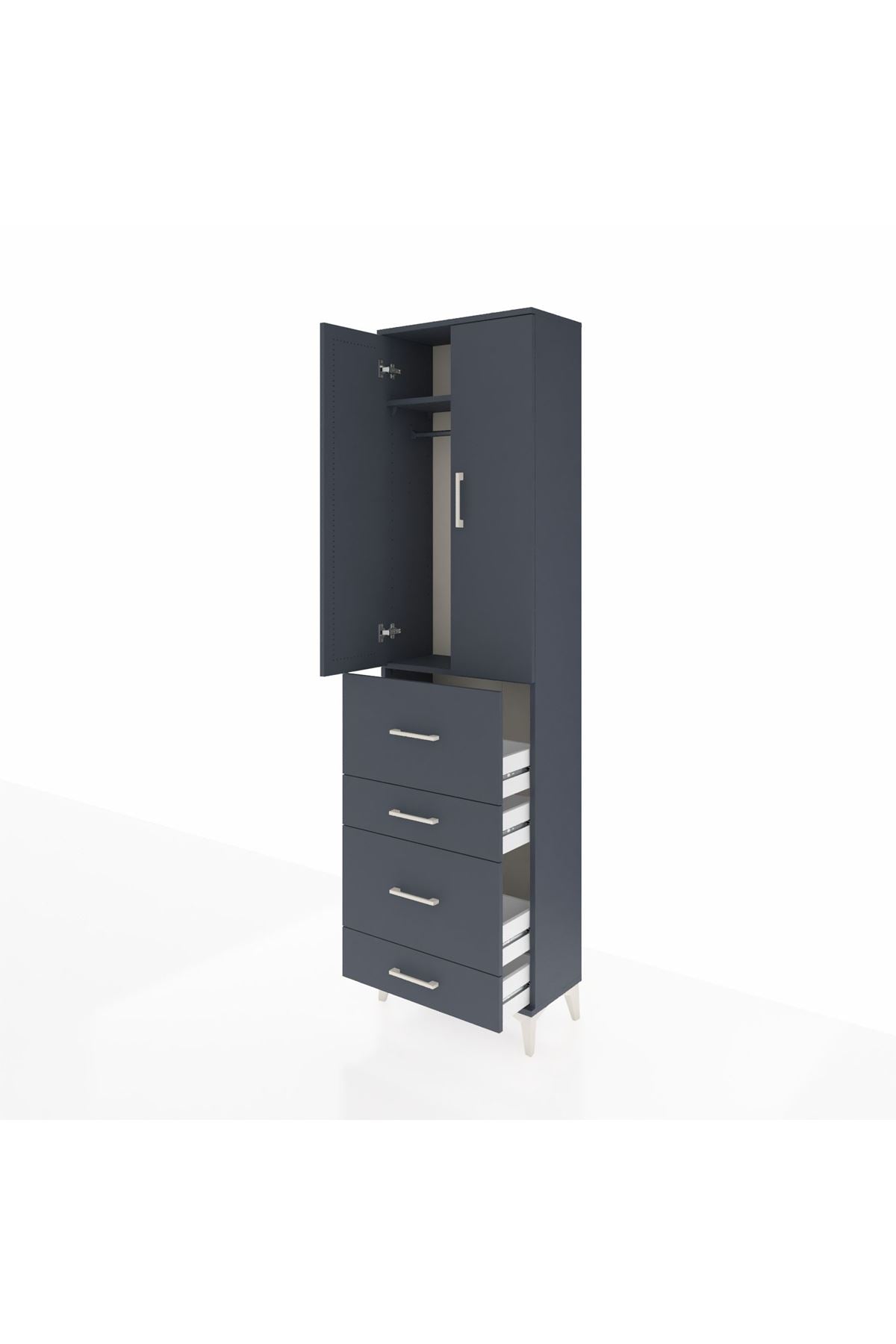 Arges Dolap 2 Raflı 4 Çekmeceli Tek Askılı 60x30x221 Antrasit-Antrasit