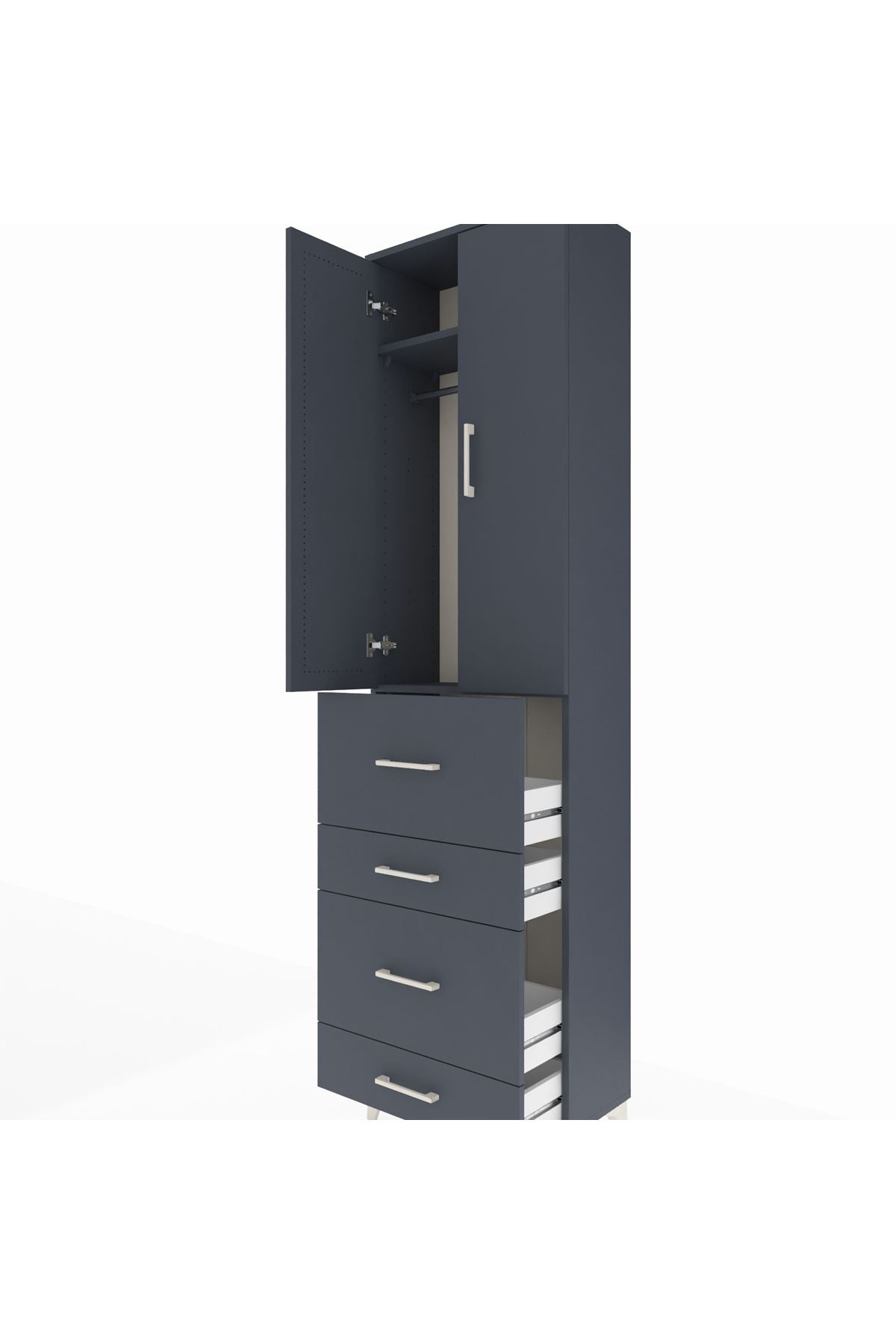 Arges Dolap 2 Raflı 4 Çekmeceli Tek Askılı 60x30x221 Antrasit-Antrasit