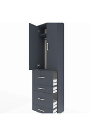 Arges Dolap 2 Raflı 4 Çekmeceli Tek Askılı 60x30x221 Antrasit-Antrasit