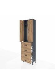 Arges Dolap 2 Raflı 4 Çekmeceli Tek Askılı 60x30x221 Antrasit-Çam