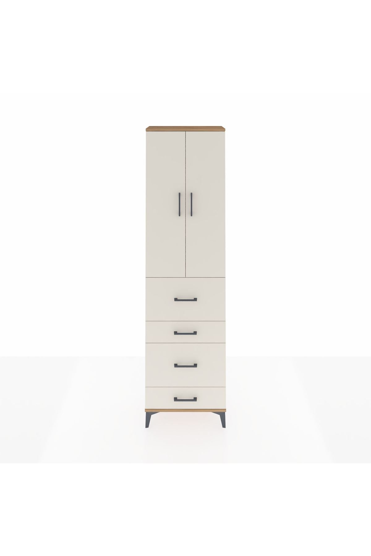 Arges Dolap 2 Raflı 4 Çekmeceli Tek Askılı 60x30x221 Çam-Aytaşı