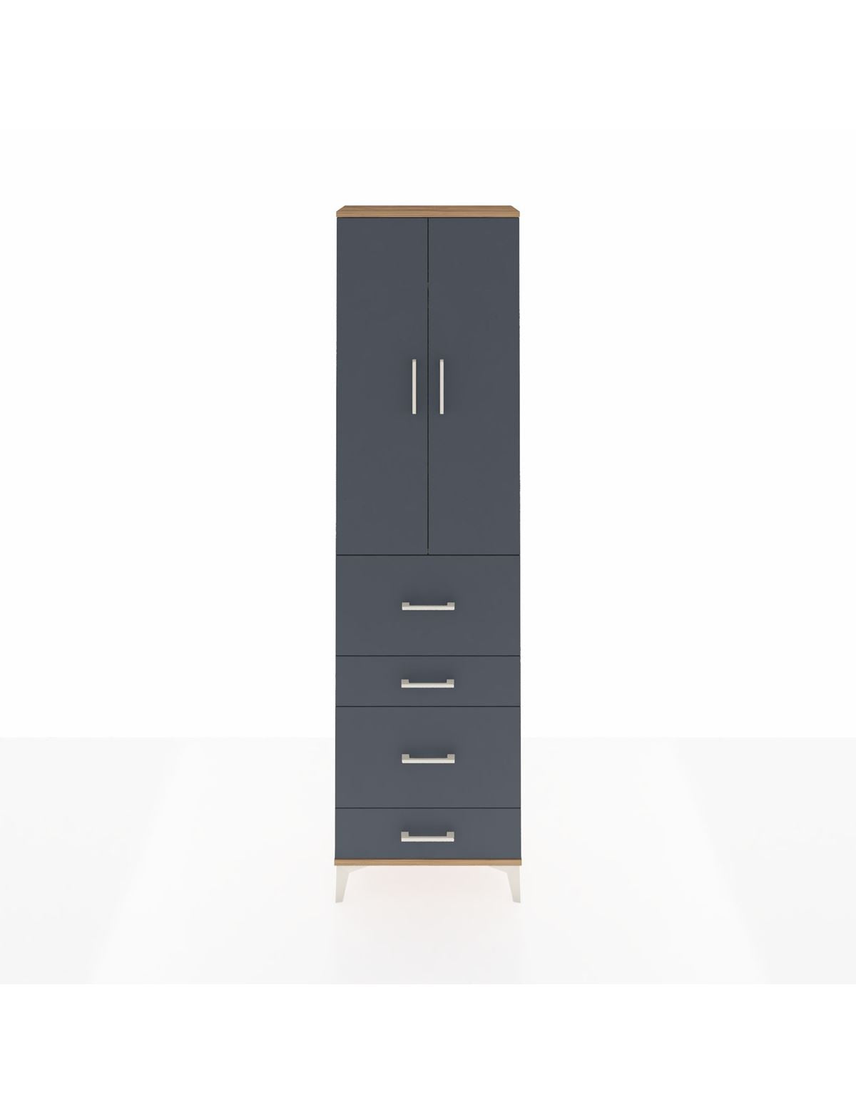 Arges Dolap 2 Raflı 4 Çekmeceli Tek Askılı 60x30x221 Çam-Antrasit