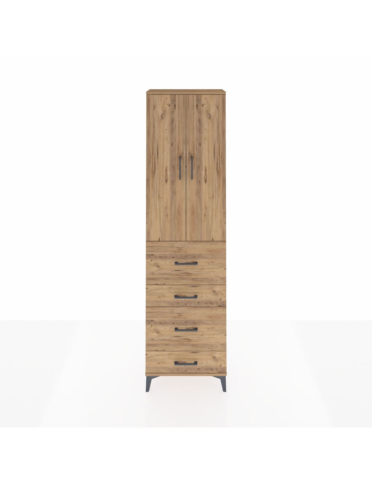 Arges Dolap 2 Raflı 4 Çekmeceli Tek Askılı 60x30x221 Çam-Çam