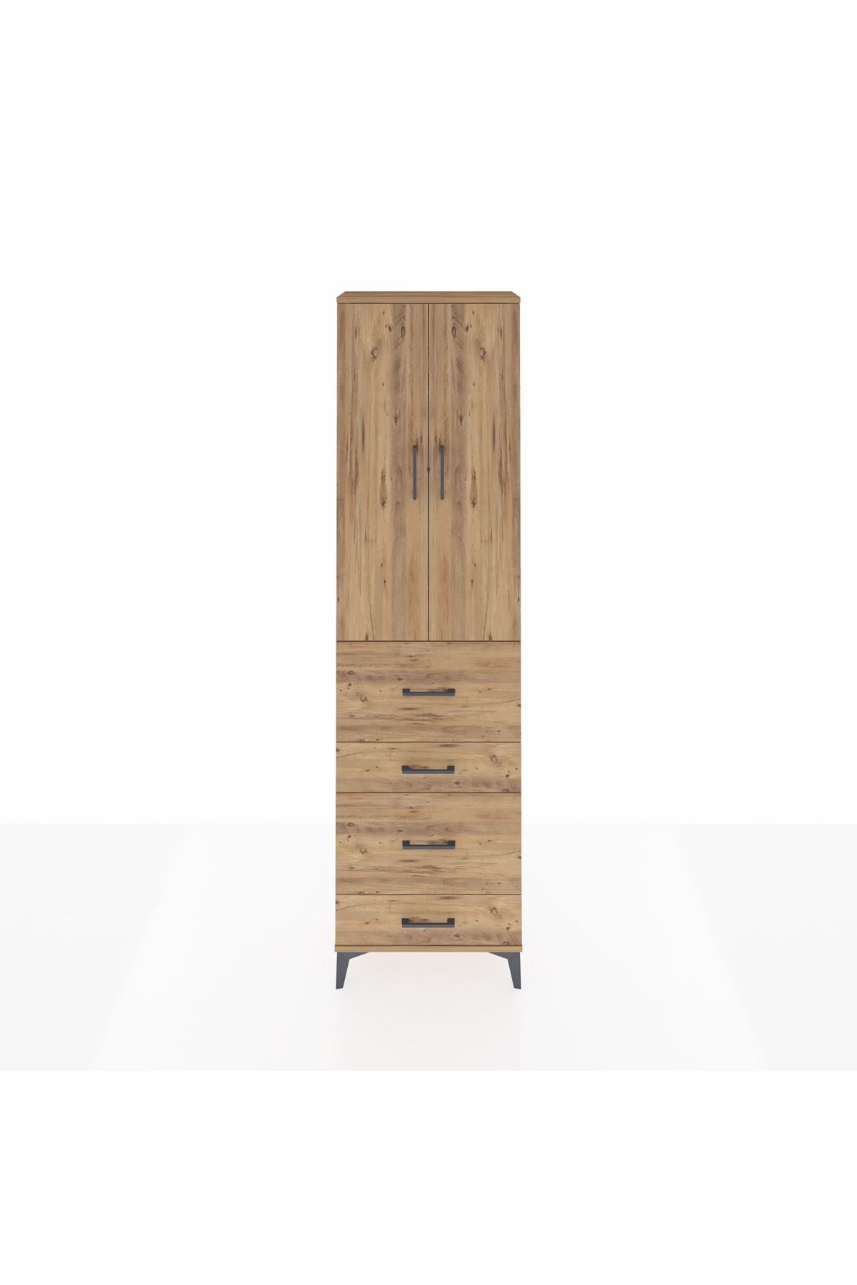 Arges Dolap 2 Raflı 4 Çekmeceli Tek Askılı 60x30x221 Çam-Çam