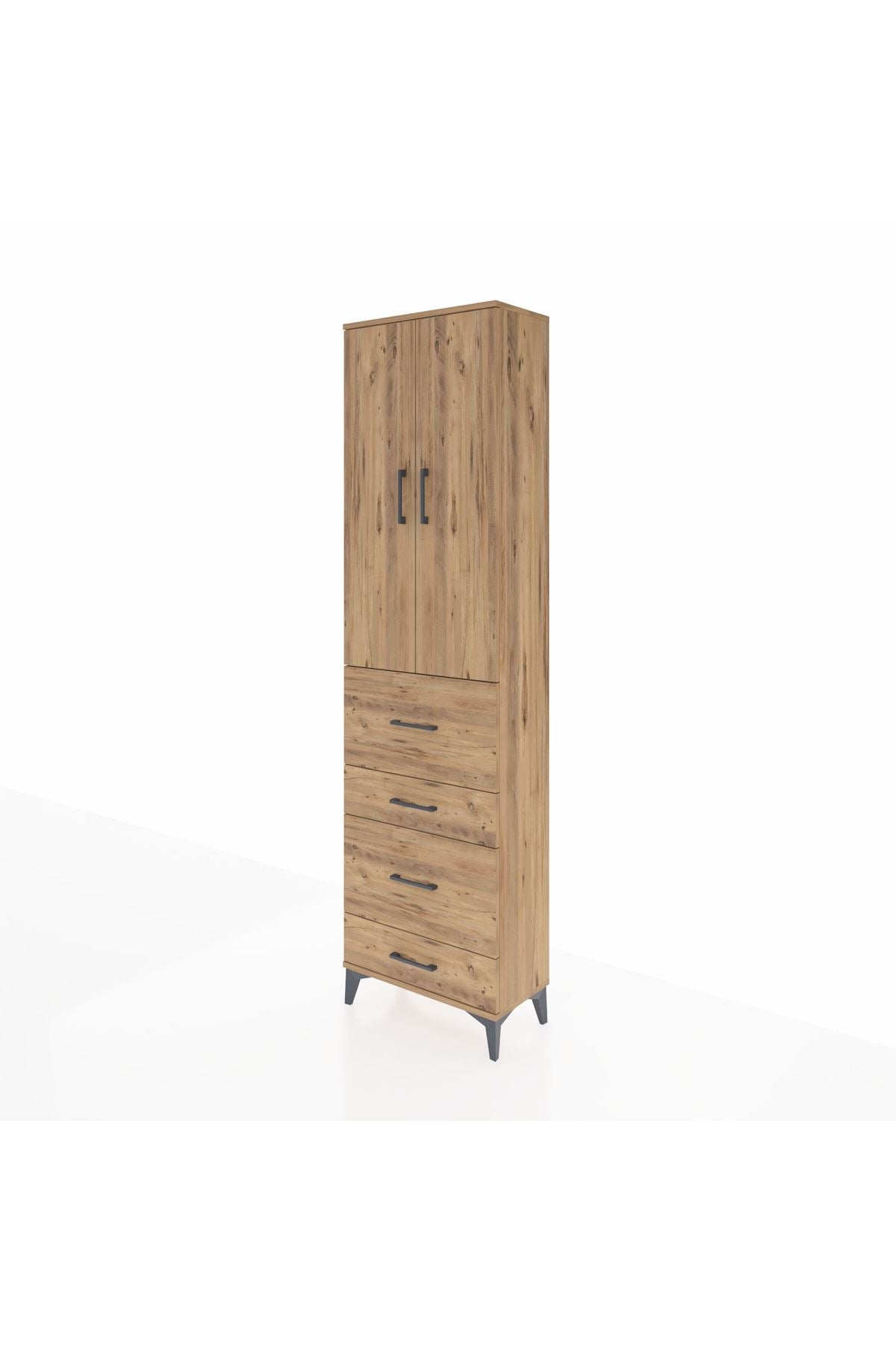 Arges Dolap 2 Raflı 4 Çekmeceli Tek Askılı 60x30x221 Çam-Çam