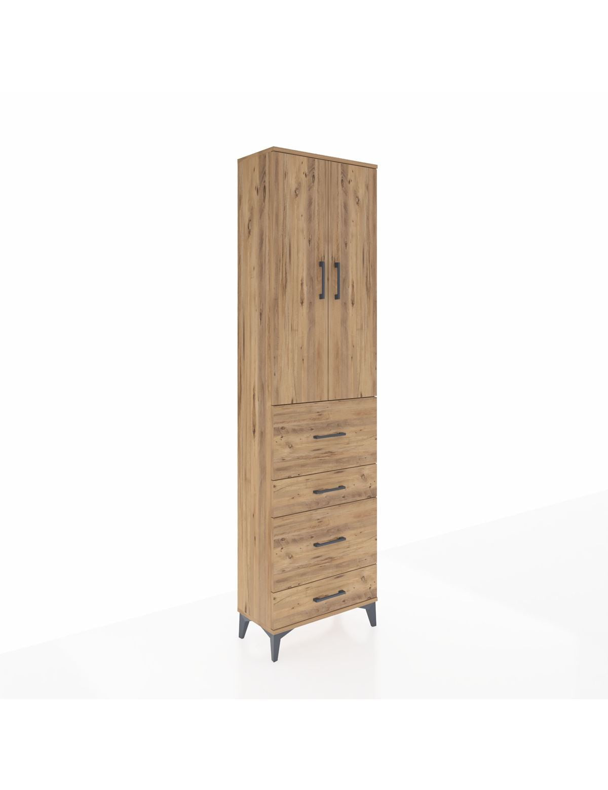 Arges Dolap 2 Raflı 4 Çekmeceli Tek Askılı 60x30x221 Çam-Çam