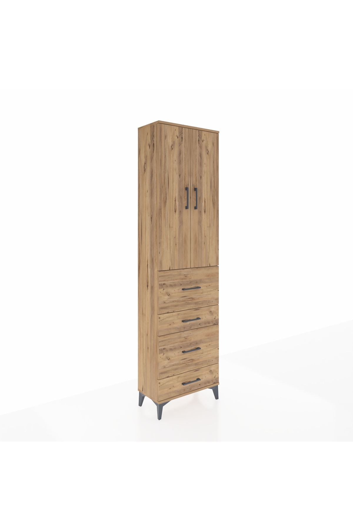 Arges Dolap 2 Raflı 4 Çekmeceli Tek Askılı 60x30x221 Çam-Çam