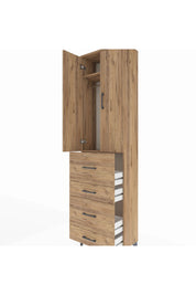 Arges Dolap 2 Raflı 4 Çekmeceli Tek Askılı 60x30x221 Çam-Çam