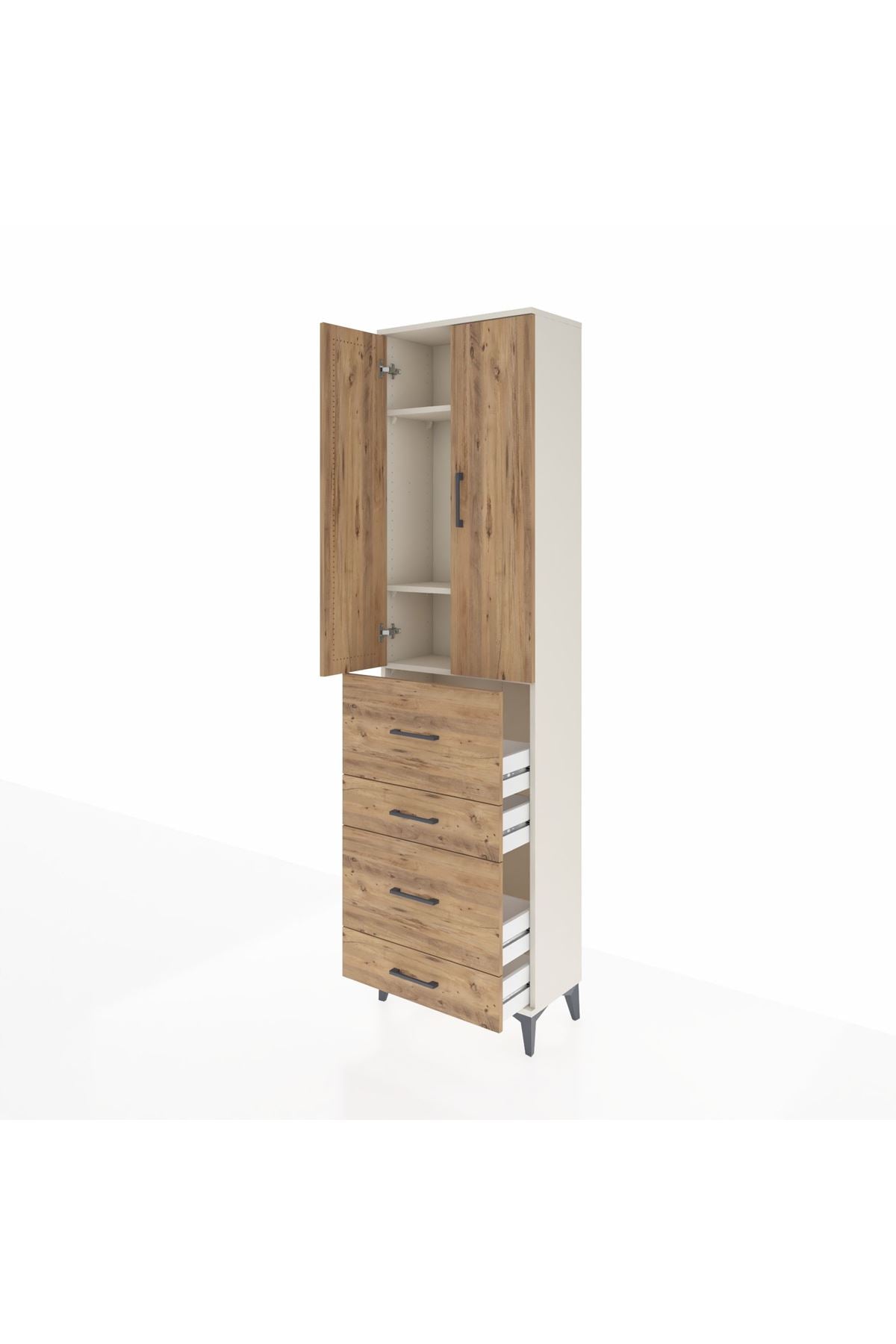 Arges Dolap 3 Raflı 4 Çekmeceli 2 Kapaklı 60x30x221 Aytaşı-Çam