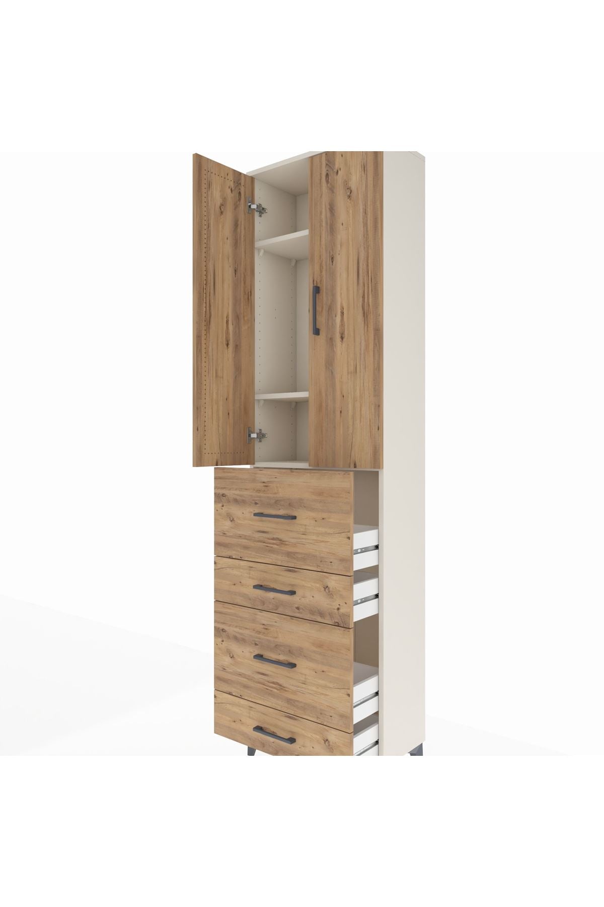 Arges Dolap 3 Raflı 4 Çekmeceli 2 Kapaklı 60x30x221 Aytaşı-Çam