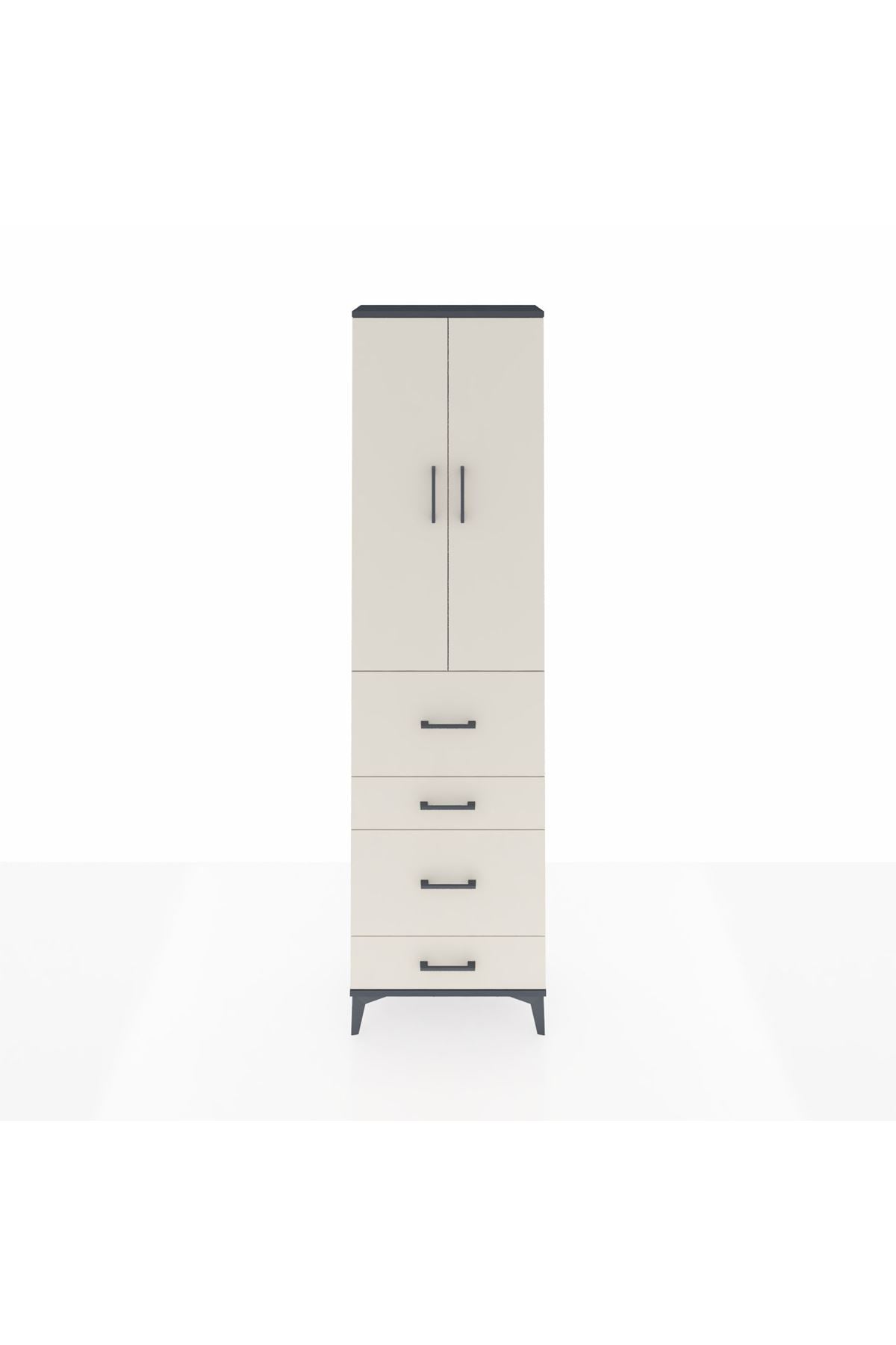 Arges Dolap 3 Raflı 4 Çekmeceli 2 Kapaklı 60x30x221 Antrasit-Aytaşı