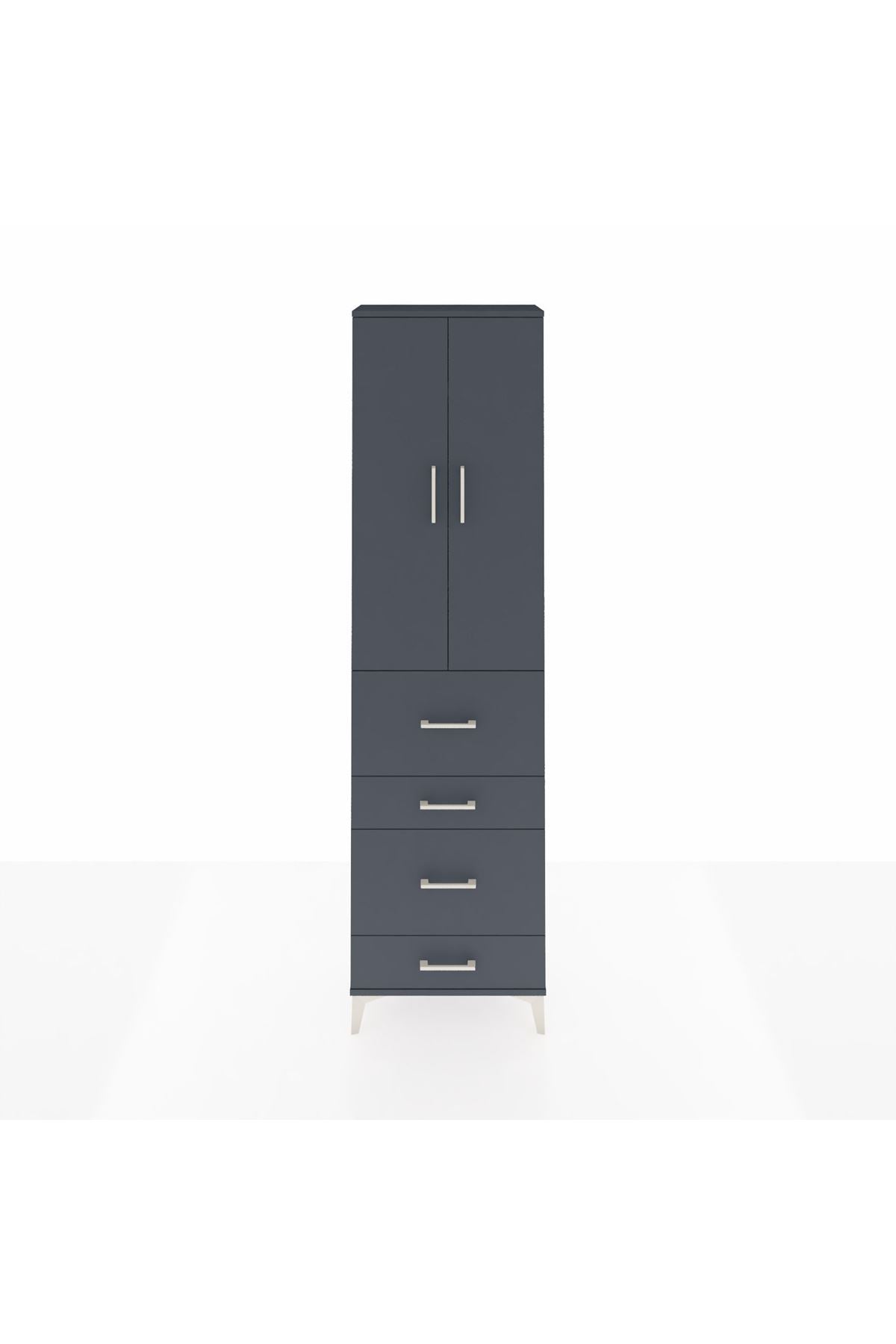 Arges Dolap 3 Raflı 4 Çekmeceli 2 Kapaklı 60x30x221 Antrasit-Antrasit